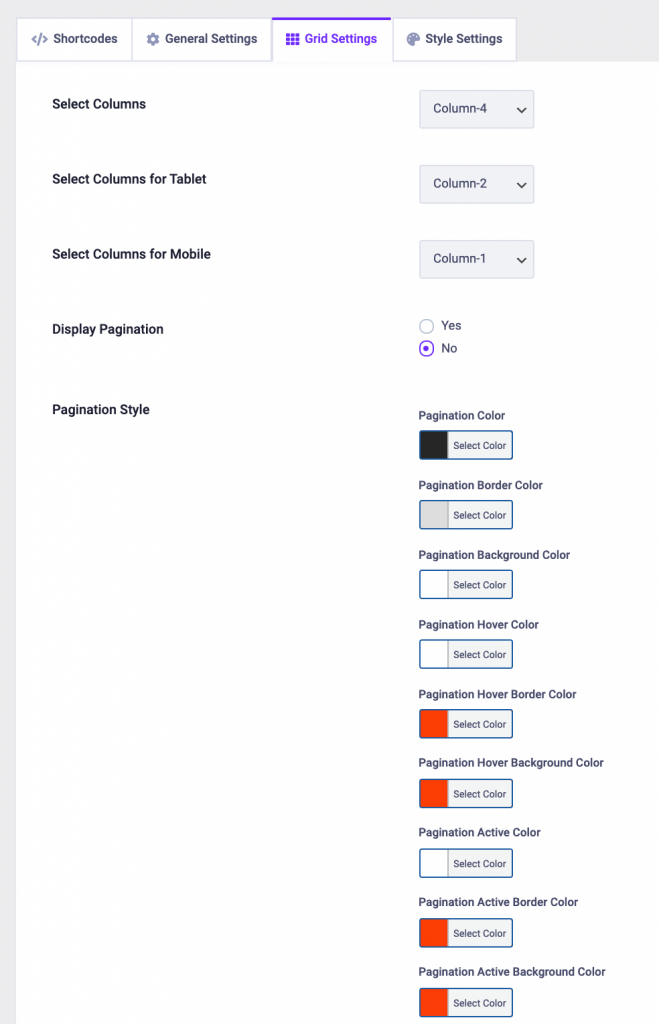 Grid Settings - wpWax