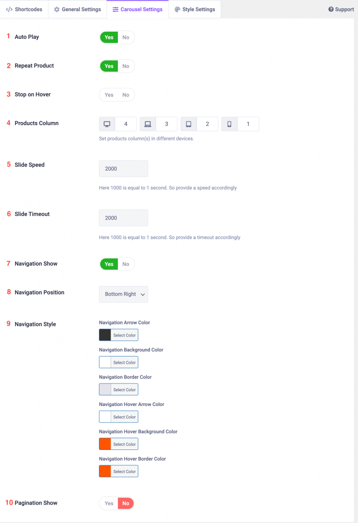 Carousel Settings - wpWax